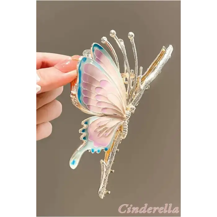 Mineli Kelebek Tasarım Kadın Büyük Metal Mandal Toka Gold - Boho Tarz Mandallı Saç Topuz Tokası