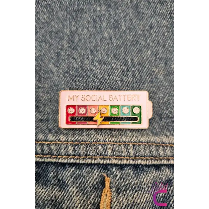 My Social Battery Hareketli Rozet Pin Broş Beyaz - Arkadaş Hediyesi Okul Çanta Ceket Yaka Rozeti