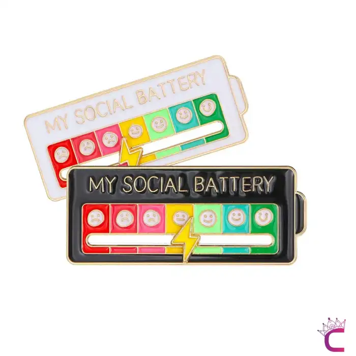 My Social Battery Hareketli Rozet Pin Broş Siyah - Arkadaşa Hediyelik Çanta Ceket Yaka Rozeti İğnesi