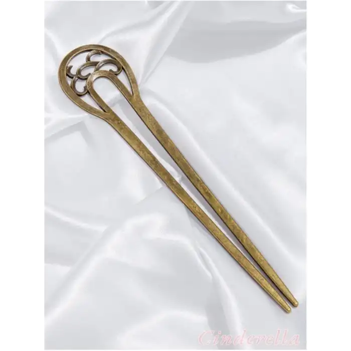 Oymalı Boho Tarz Metal Topuz Tokası 16cm - Antik Vintage Model Çubuk Saç Topuz Çubuğu