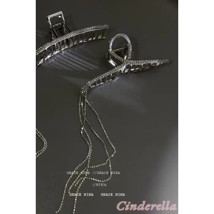 Özel Gün Kristal Taşlı Sarkıt Model Büyük Metal Mandal Toka - Yeni Trend Kadın Mandallı Saç Tokası