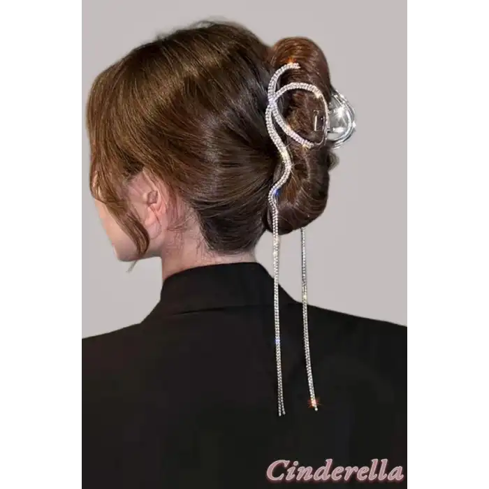 Özel Kristal Taşlı Sarkıt Model Büyük Boy Metal Mandal Toka - Kadın Yeni Sezon Mandallı Saç Tokası