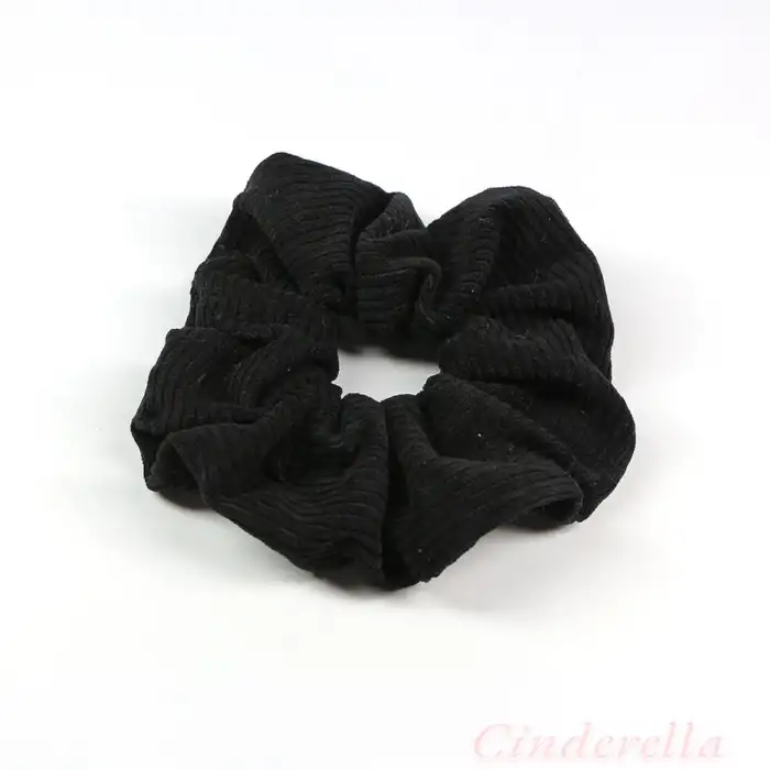 Pamuklu Yumuşak Kumaş Kadın Büyük Scrunchie Toka Siyah - Rahat Simit Lastik Saç Tokası