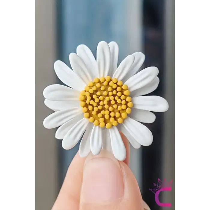 Papatya Çiçek Tasarım Broş - Hediyelik Elbise Çanta Şapka Ceket Aksesuar Kadın Yaka İğnesi Broşu