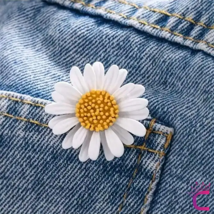 Papatya Çiçek Tasarım Broş - Hediyelik Elbise Çanta Şapka Ceket Aksesuar Kadın Yaka İğnesi Broşu