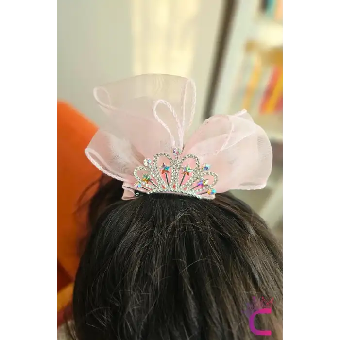 Pembe Yıldızlı Zirkon Taşlı Kız Çocuk Prenses Tacı Pens Toka - Zarif Şık Parti Doğum Günü Saç Tokası