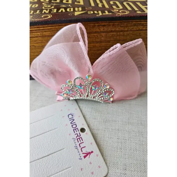 Pembe Yıldızlı Zirkon Taşlı Kız Çocuk Prenses Tacı Pens Toka - Zarif Şık Parti Doğum Günü Saç Tokası