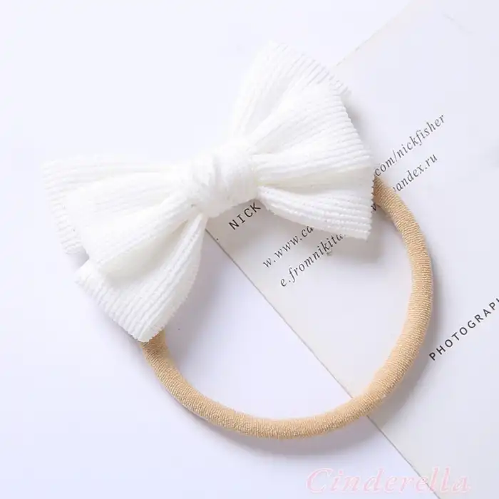 Yumuşak Rahat Çizgili Fiyonklu Bebek Bandana Beyaz - Kız Çocuk Kurdeleli Yenidoğan Saç Bandanası