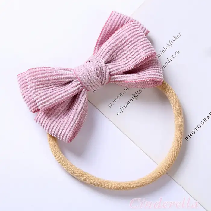 Rahat Çizgili Fiyonklu Yumuşak Bebek Bandana Pembe - Kız Çocuk Kurdeleli Yenidoğan Saç Bandanası