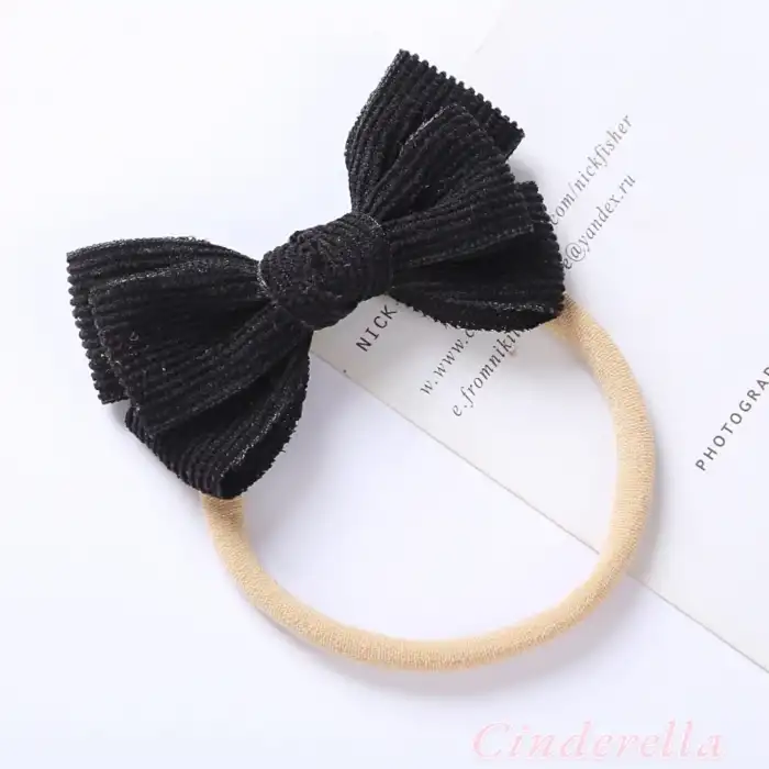 Yumuşak Rahat Çizgili Fiyonklu Bebek Bandana Siyah - Kız Çocuk Kurdeleli Yenidoğan Saç Bandanası