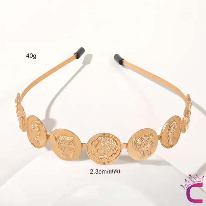 Relief Icon Figürlü Kadın Saç Tacı Gold Renk - Zarif Kadın Taç Saç Bandı