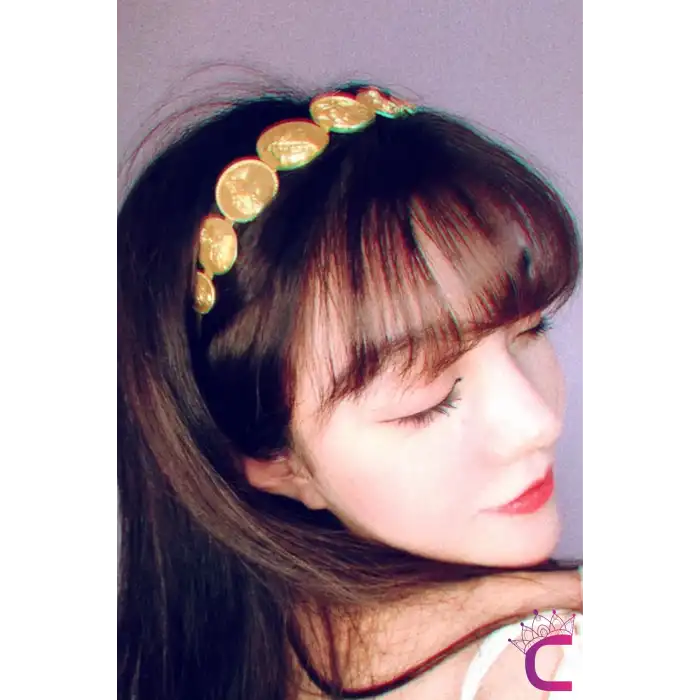 Relief Icon Figürlü Kadın Saç Tacı Gold Renk - Zarif Kadın Taç Saç Bandı