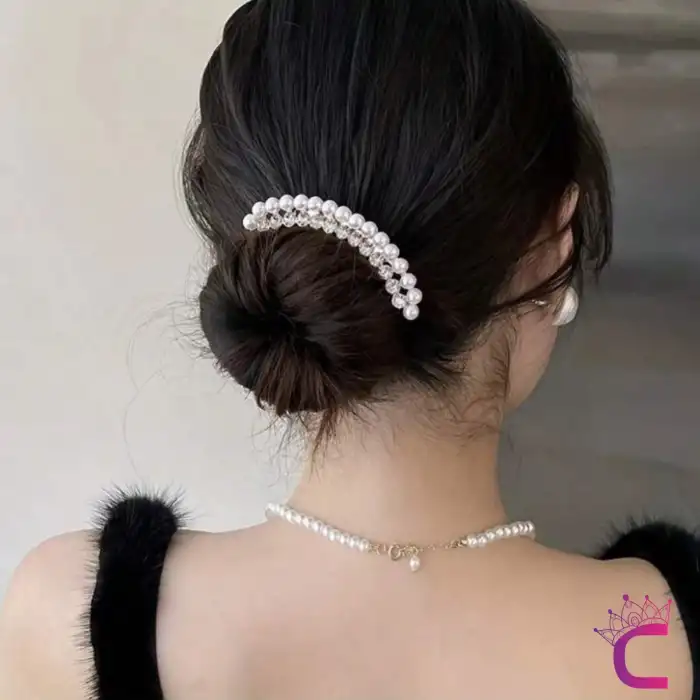 Rhine-Stone İncili Taşlı Gold Taraklı Saç Topuz Tokası - Hediyelik Kadın Gelin Düğün Tarak Toka