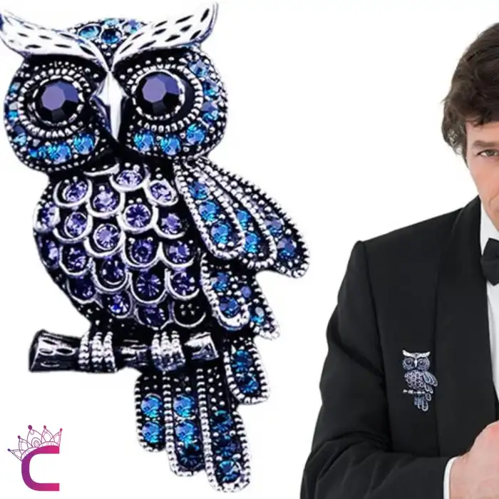Rhinestone Kristal Taşlı Tasarım Baykuş Broş - Hediyelik Unisex Kadın Erkek Çanta Yaka İğnesi Rozeti
