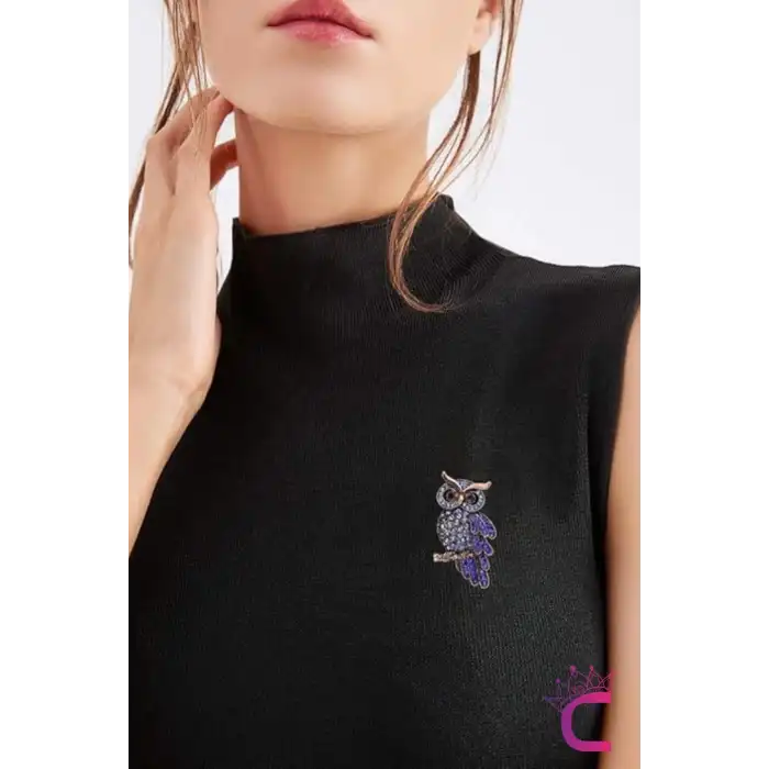 Rhinestone Kristal Taşlı Tasarım Baykuş Broş - Hediyelik Unisex Kadın Erkek Çanta Yaka İğnesi Rozeti