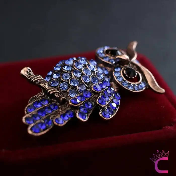 Rhinestone Kristal Taşlı Tasarım Baykuş Broş - Hediyelik Unisex Kadın Erkek Çanta Yaka İğnesi Rozeti