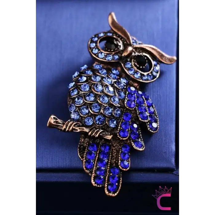 Rhinestone Kristal Taşlı Tasarım Baykuş Broş - Hediyelik Unisex Kadın Erkek Çanta Yaka İğnesi Rozeti