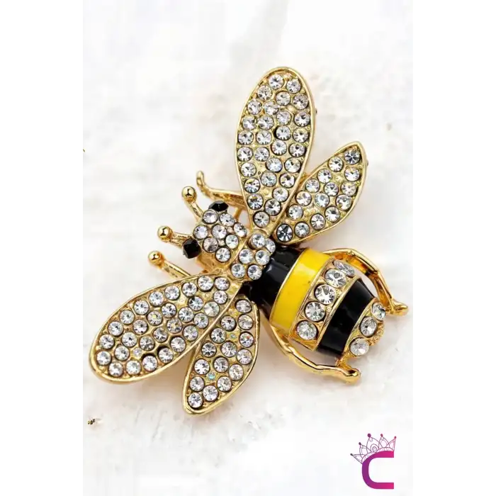 RhineStone Taşlı Tasarım Kadın Arı Broş - Hediyelik Aksesuar Elbise Ceket Yaka İğnesi Arılı Broş
