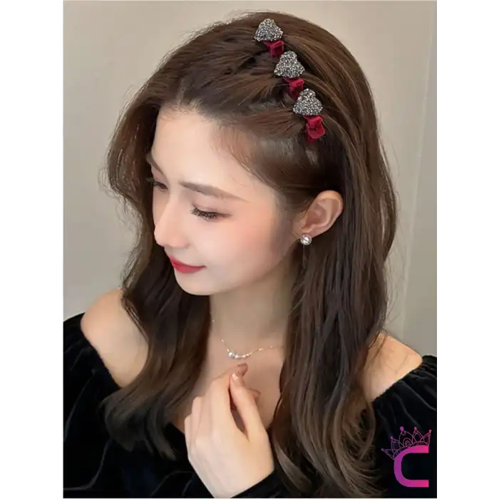 Saç Bükücü Kadife Dokulu Yan Saç Tokası Bordo - Mini Taşlı Yumuşak Klips Pens Toka Saç Aksesuarı