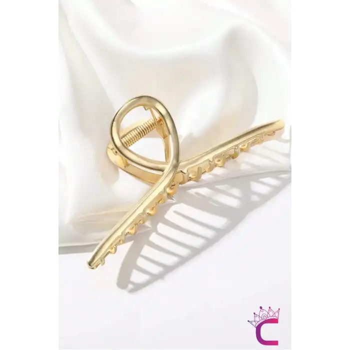 Sade Şık Klasik Model Gold Metal Kadın Mandal Toka 11.5cm- Hediyelik Zarif Mandallı Saç Topuz Tokası