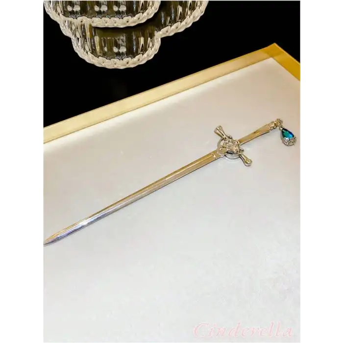 Sallantılı Mavi Yapay Elmaslı Kılıç Tasarım Metal Topuz Tokası 20cm - Kadın Modern Çubuk Saç Toka