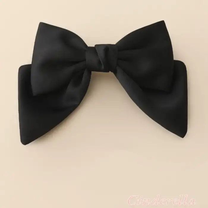 Saten Klasik Model Büyük Fiyonk Otomatik Toka Siyah - Zarif Fiyonklu Kurdele Kadın Saç Tokası