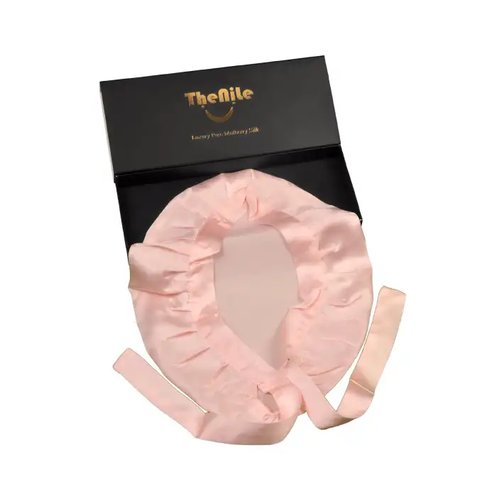 Sertifikalı %100 Saf İpek Saç Bonesi Pembe - Curly Hair Saç Bakım Güzellik Kırışma Uyku Bonesi