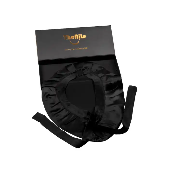 Sertifikalı %100 Saf İpek Saç Bonesi Siyah - Curly Hair Saç Bakım Güzellik Kırışma Uyku Bonesi