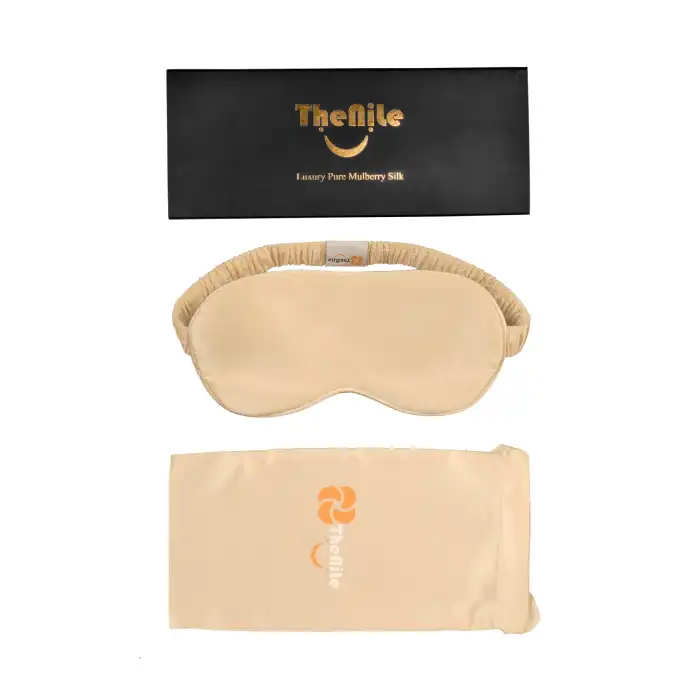 Sertifikalı %100 Saf İpek Uyku Maskesi Şampanya Gold - Seyahat Taşıma Kılıflı İpek Uyku Göz Bandı