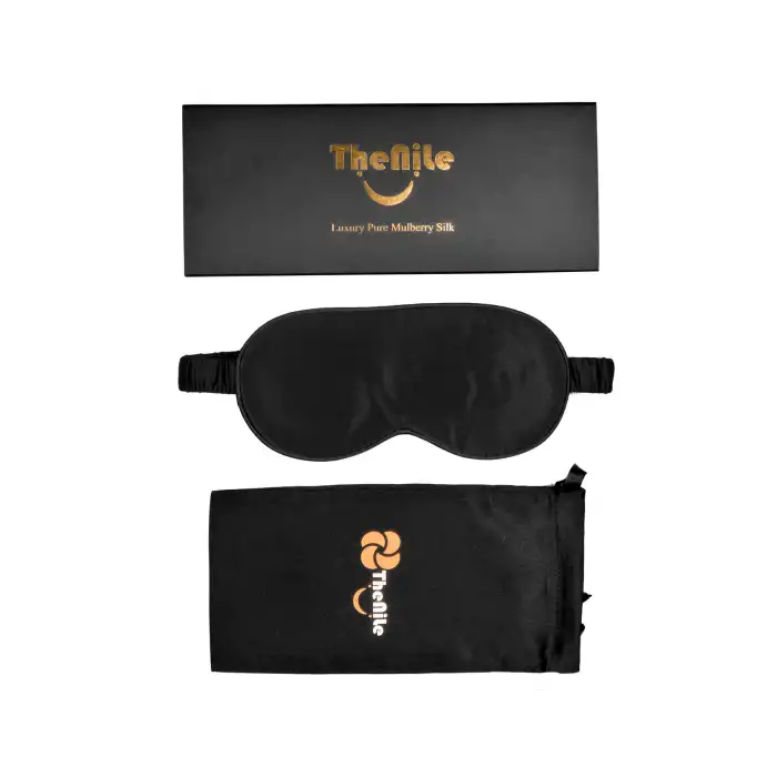 Sertifikalı %100 Saf İpek Uyku Maskesi Siyah - Seyahat Taşıma Kılıflı Terletmez İpek Uyku Göz Bandı