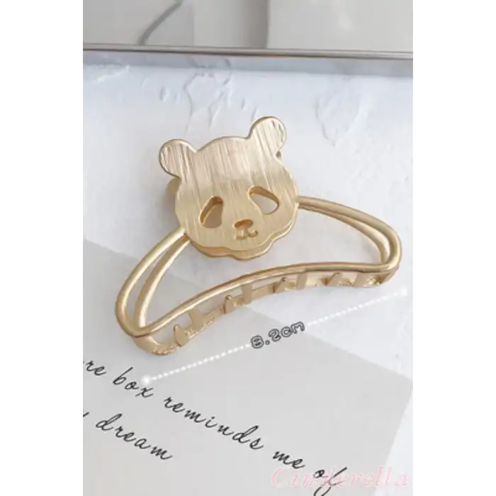 Sevimli Panda Model Kadın Gold Metal Mandal Toka - Orta Boy Sıkı Toplayan Lüks Mandal Saç Tokası