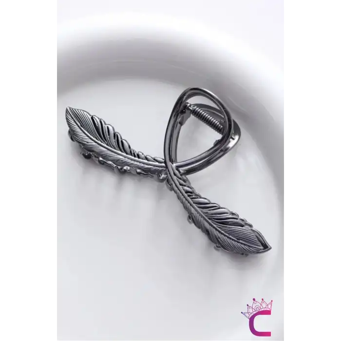 Siyah Başak Çiçekli Tasarım Kadın Metal Mandal Toka 11cm - Büyük Sıkı Tutan Mandallı Saç Tokası