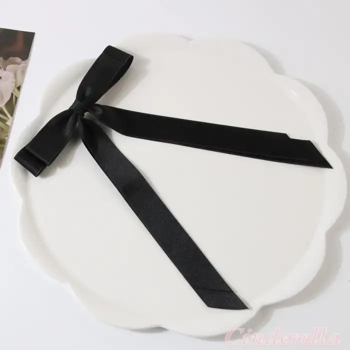 Siyah Çift Kuyruklu Fiyon Model Pens Toka - Kurdele Fiyonklu Klipsli Pens Saç Tokası