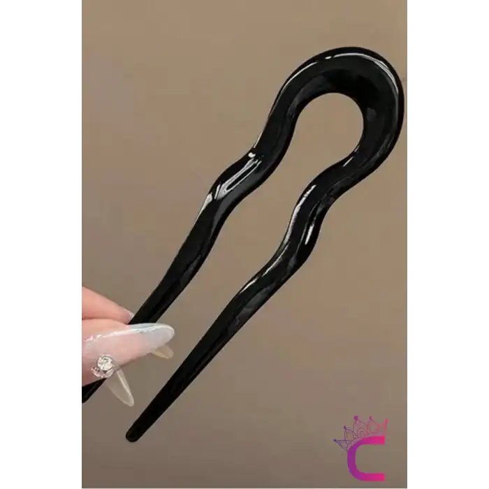 Siyah Geometrik Tasarım Asetat Kadın Saç Topuz Tokası 12.5 cm - Çubuk Toka Saç Çubuğu Aksesuar