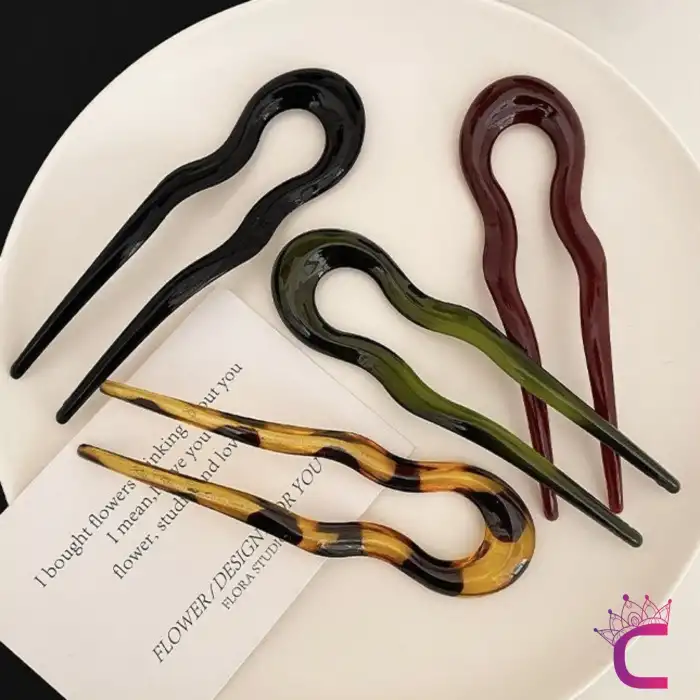 Leopar Desen Geometrik Tasarım Asetat Kadın Saç Topuz Tokası 12.5 cm - Çubuk Toka Saç Çubuğu