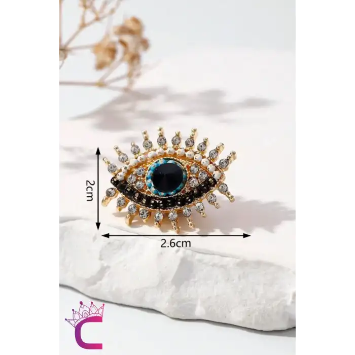 Siyah Zümrüt Taşlı Nazar Boncuklu Göz Tasarım Broş - Kadın Hediyelik Ceket Yaka İğnesi Broş Aksesuar