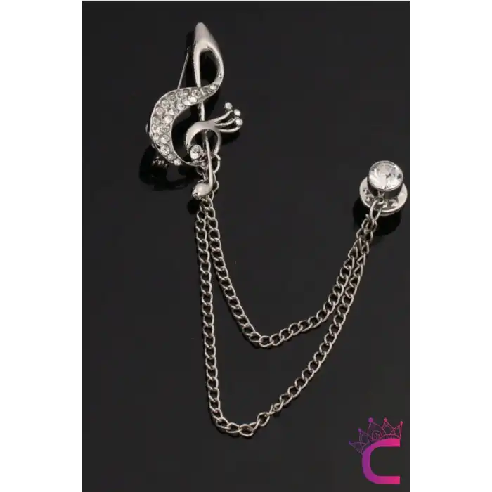 Sol Anahtarı Müzik Notalı Tasarım Zirkon Taşlı Broş - Hediye Öğretmen Broşu Elbise Yaka İğnesi Broş