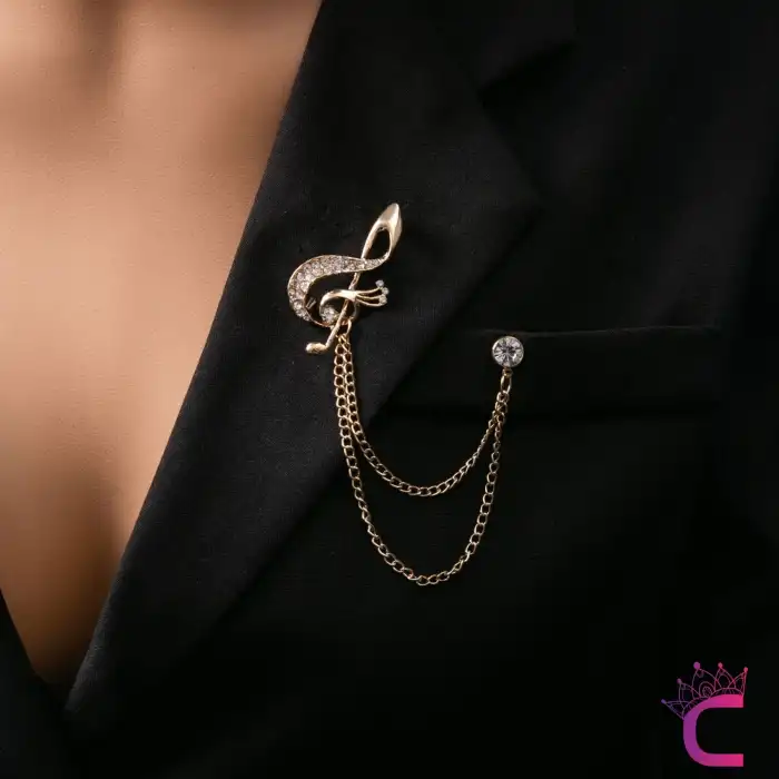 Sol Anahtarı Müzik Notalı Tasarım Zirkon Taşlı Broş - Hediye Öğretmen Broşu Elbise Yaka İğnesi Broş