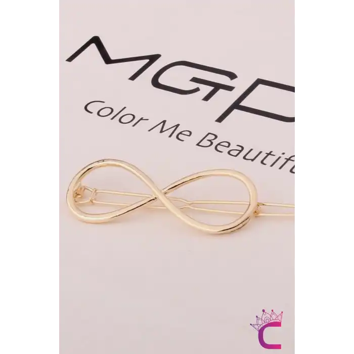 Sonsuzluk Simgeli Klipsli Kıstırmalı Toka 6 cm Gold Metal - Zarif Günlük Klips Yan Saç Tokası