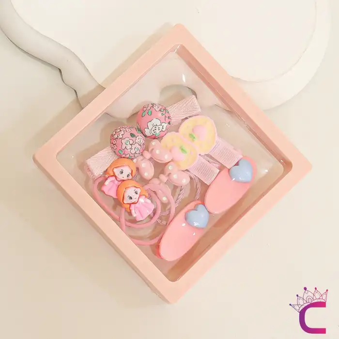 Tatlı Prenses 10lu Özel Kutulu Hediyelik Kız Çocuk Toka Seti - Bebek Yumuşak Pens Lastik Saç Tokası