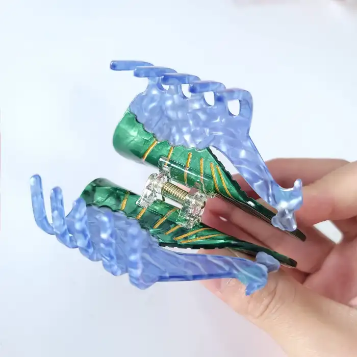 Tavus Kuşu Canlı Renkli Model Lüks Asetat Mandal Toka 8.5cm - Yeni Sezon Kadın Mandallı Saç Tokası