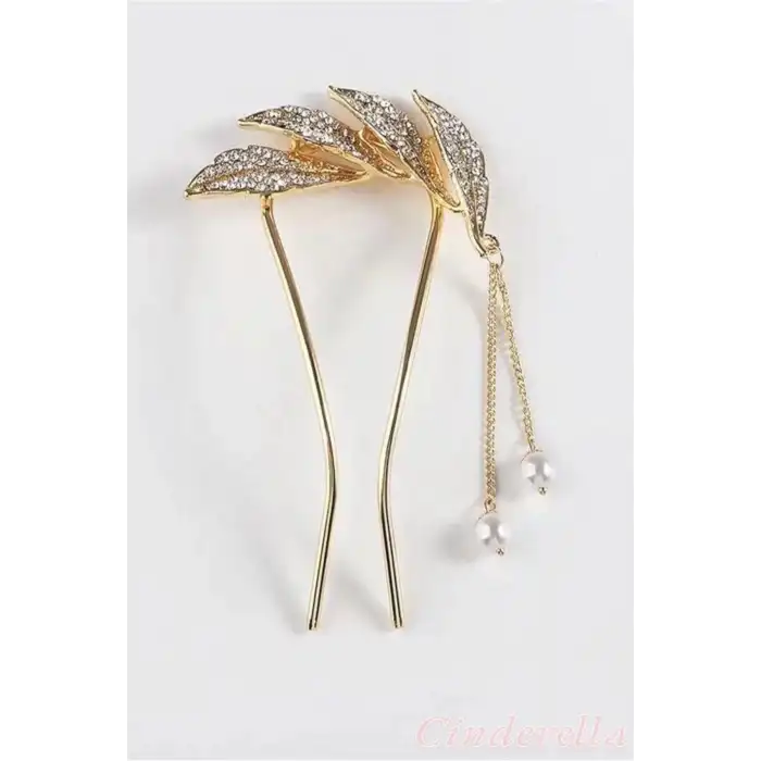 Tüy Tasarım Sallantılı İncili Metal Topuz Tokası - Anne Öğretmen Arkadaş Hediyelik Saç Aksesuarı