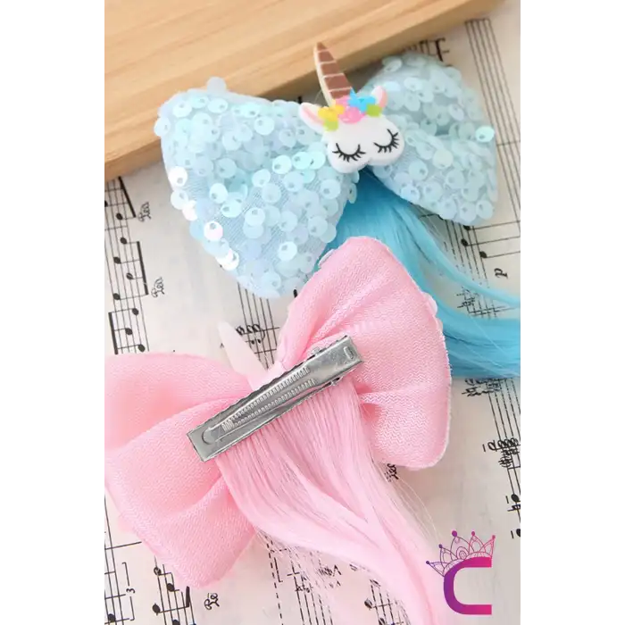 Unicorn Fuşya Pullu Kız Çocuk Saç Postiş Toka - Hediyelik Takma Saç Aksesuar At Kuyruğu Pens Toka