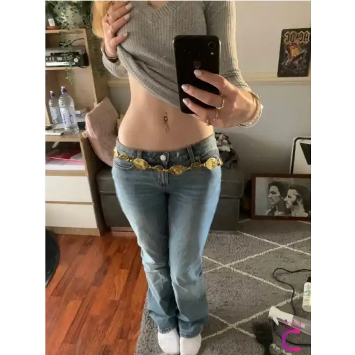 Vintage Geometrik Desenli Antik Gold Bel Zinciri Kolyesi - Ayarlanabilir Pantolon Etek Vücut Kemeri