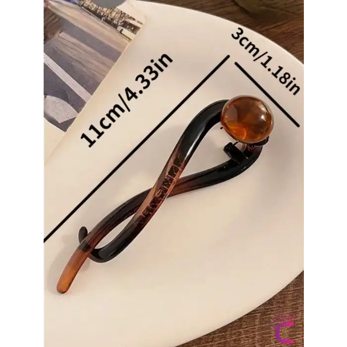 Vintage Retro Şık Kahve Renkli İncili Kıstırmalı Saç Tokası 11cm - Modern Topuz Tokası Klipsli Toka