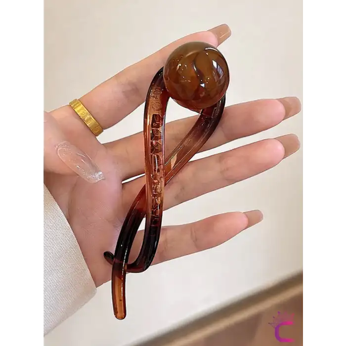 Vintage Retro Şık Kahve Renkli İncili Kıstırmalı Saç Tokası 11cm - Modern Topuz Tokası Klipsli Toka