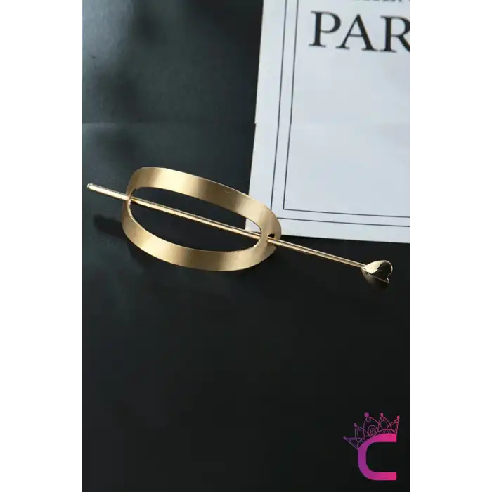 Yarım Ay Tasarım Kalpli Kadın Gold Metal Topuz Tokası - Saç Topuz Toka Çubuk Toka Saç Çubuğu