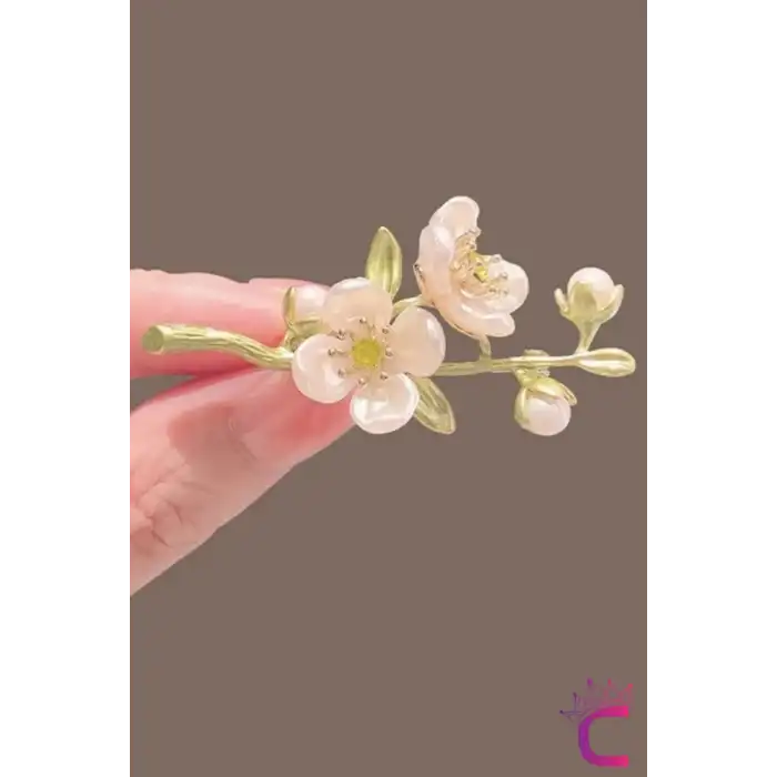 Yasemin Çiçeği Tasarım İncili Çiçekli Taşlı Kadın Broş - Hediyelik Elbise Ceket Yaka İğnesi Broşu