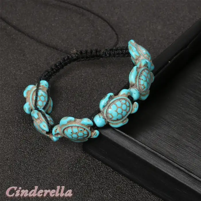 Yaz Deniz Kombini Kaplumbağa Model Ayarlı Boncuk İpli Örgülü Halhal