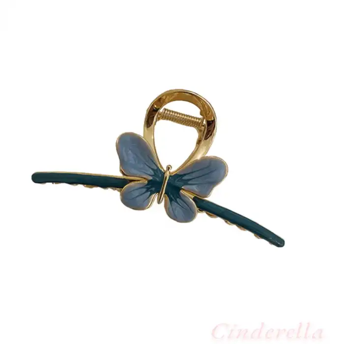Yeni Trend Kadın Mavi Gold Kelebek Detaylı Şık Metal Mandal Toka - Lüks Mandal Saç Tokası